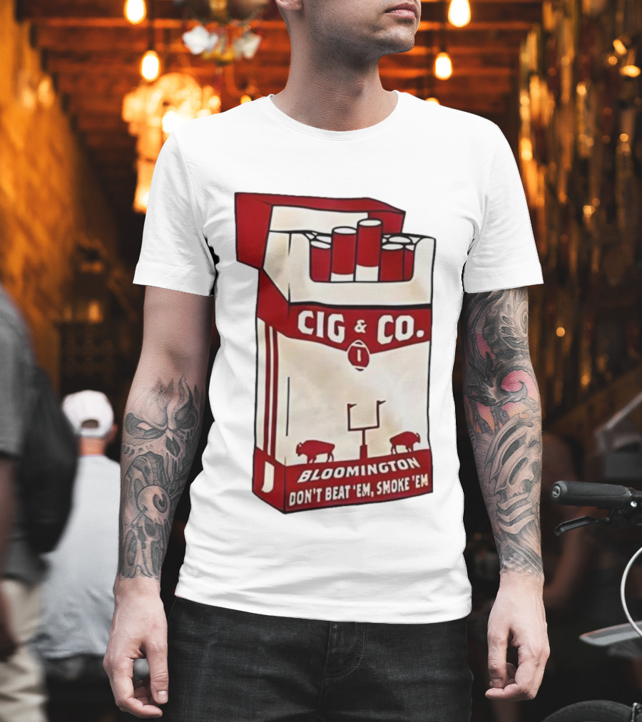 Bloomington Cig & Co Don't Beat 'Em Smoke 'Em Red Pack Football Field Buffalos T-Shirt