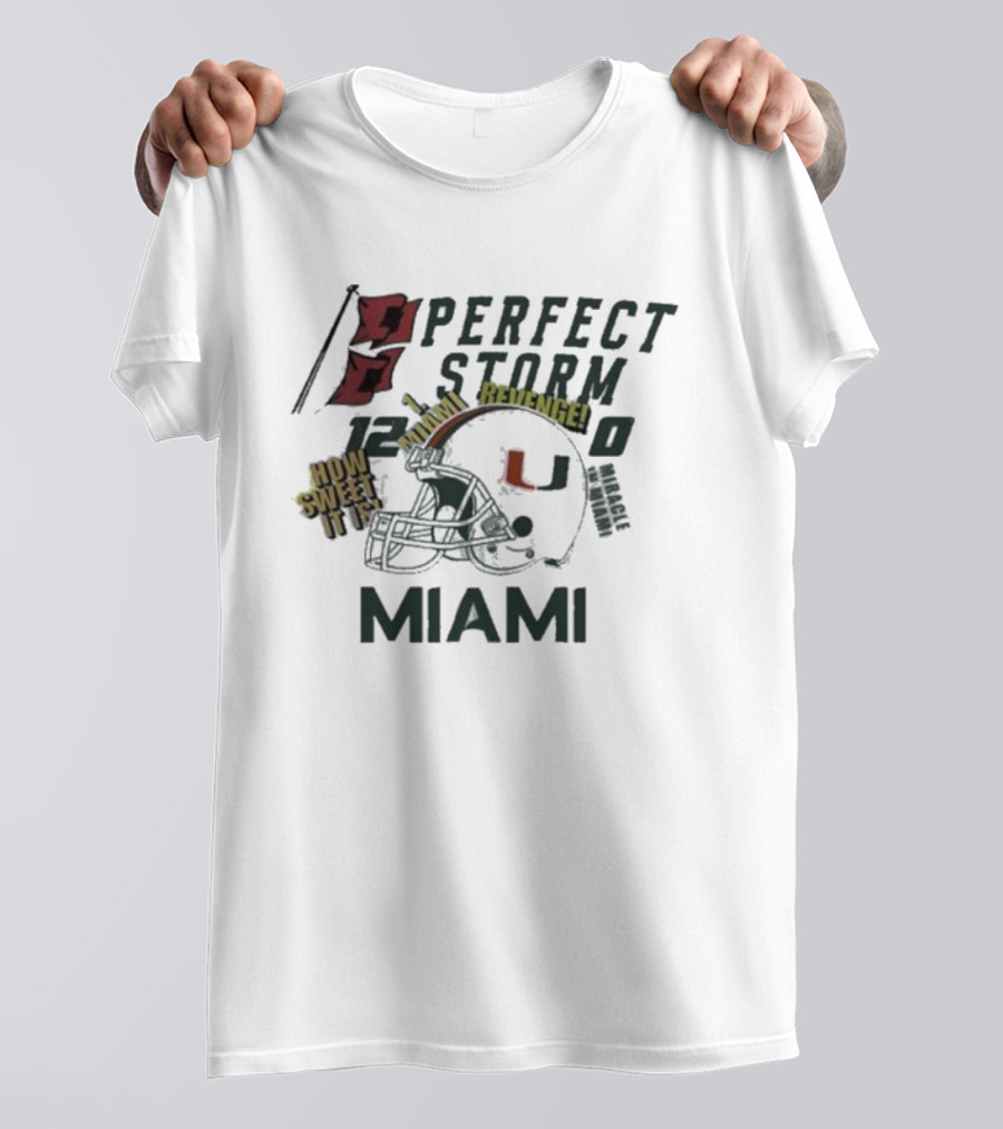 Miami Hurricanes Perfect Storm Refugee Sweet Helmet T-Shirt