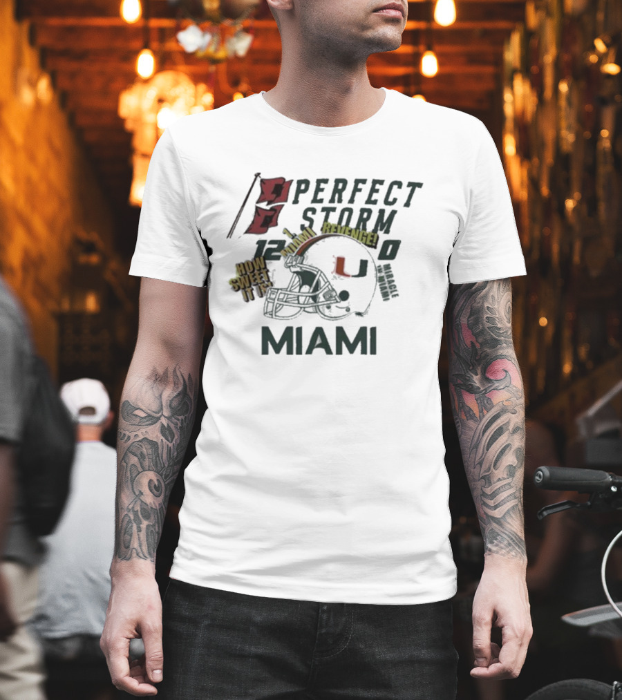 Miami Hurricanes Perfect Storm Refugee Sweet Helmet T-Shirt