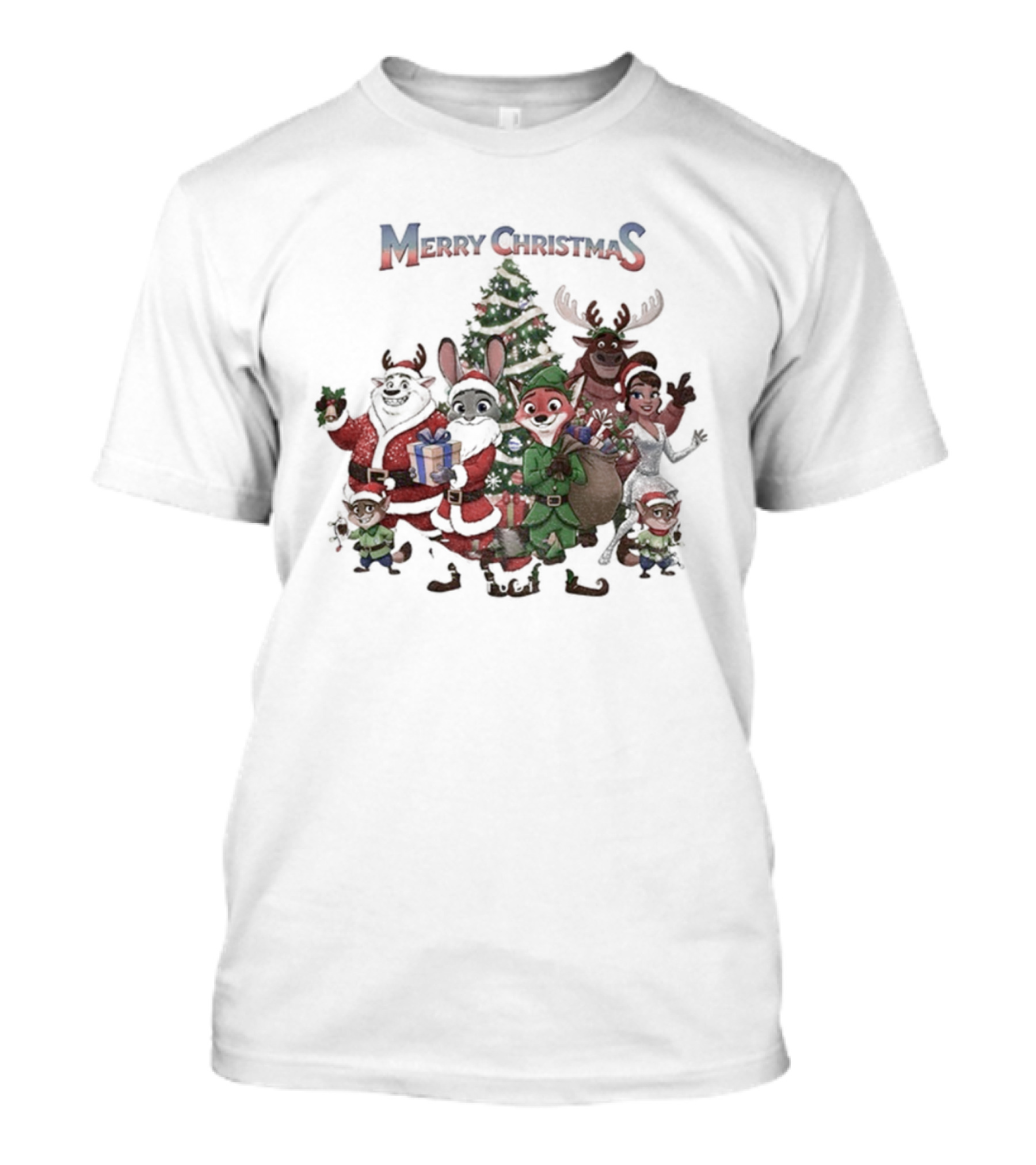 Judy Hopps Nick Wilde Merry Christmas Zootopia Holiday Friends Tree T-Shirt
