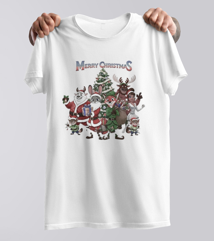 Judy Hopps Nick Wilde Merry Christmas Zootopia Holiday Friends Tree T-Shirt