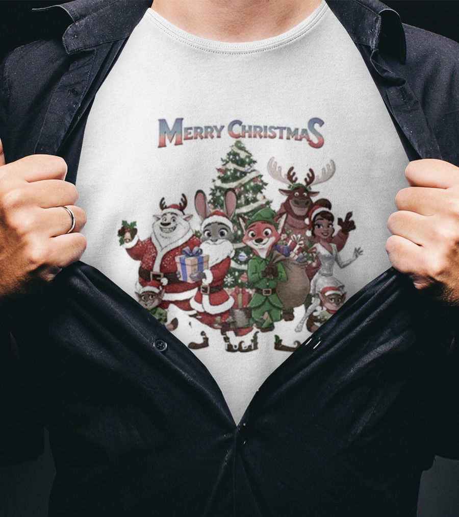 Judy Hopps Nick Wilde Merry Christmas Zootopia Holiday Friends Tree T-Shirt