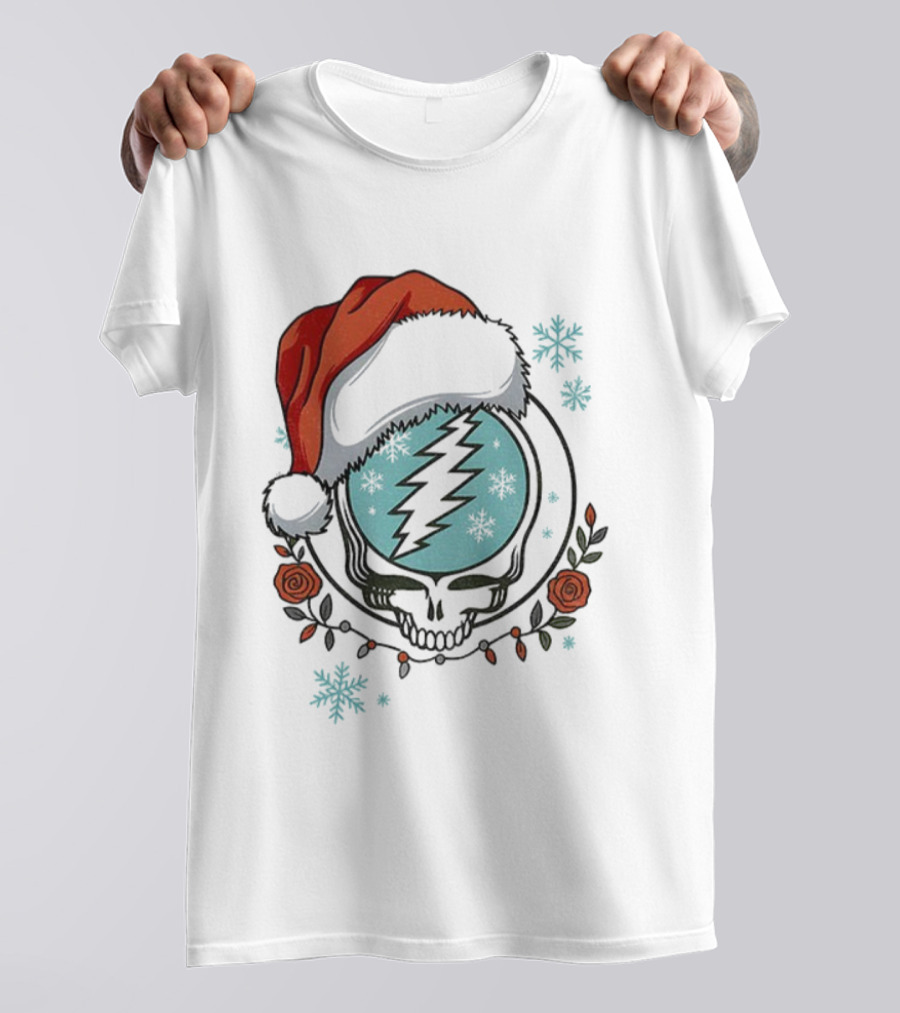 Grateful Dead Steal Your Face Santa Hat Christmas Roses Snowflakes T-Shirt