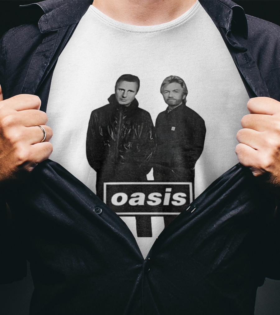 Liam Neeson Noel Edmonds Oasis Band Parody T-Shirt