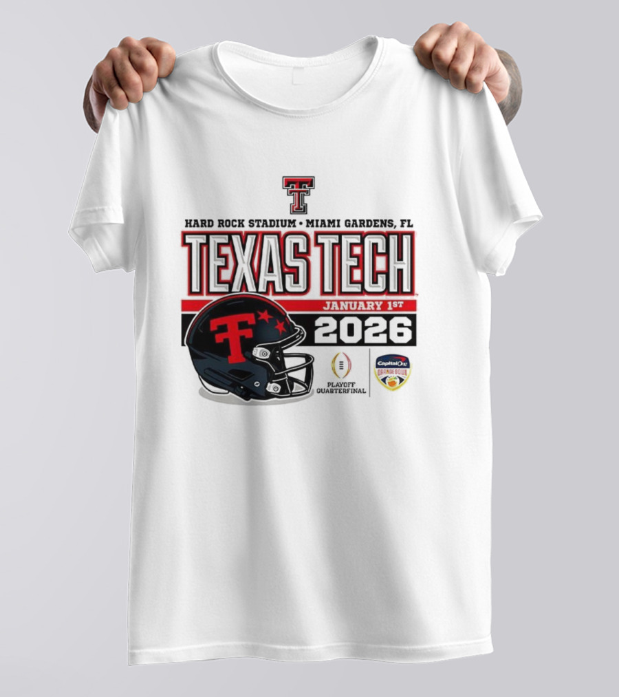 Texas Tech Red Raiders January 1 CFP Hard Rock Stadium College Football Playoff Helmet T-Shirt