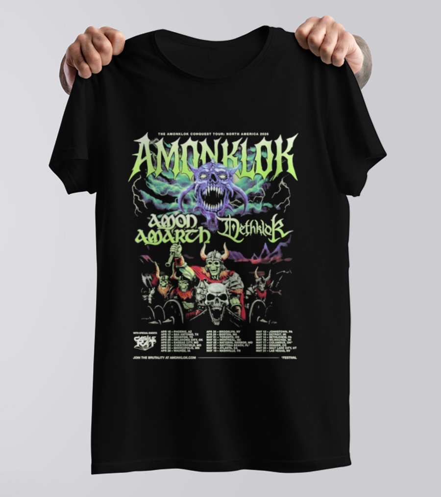 Amonklok Amon Amarth Dethklok Conquest Tour North America 2026 Dates T-Shirt