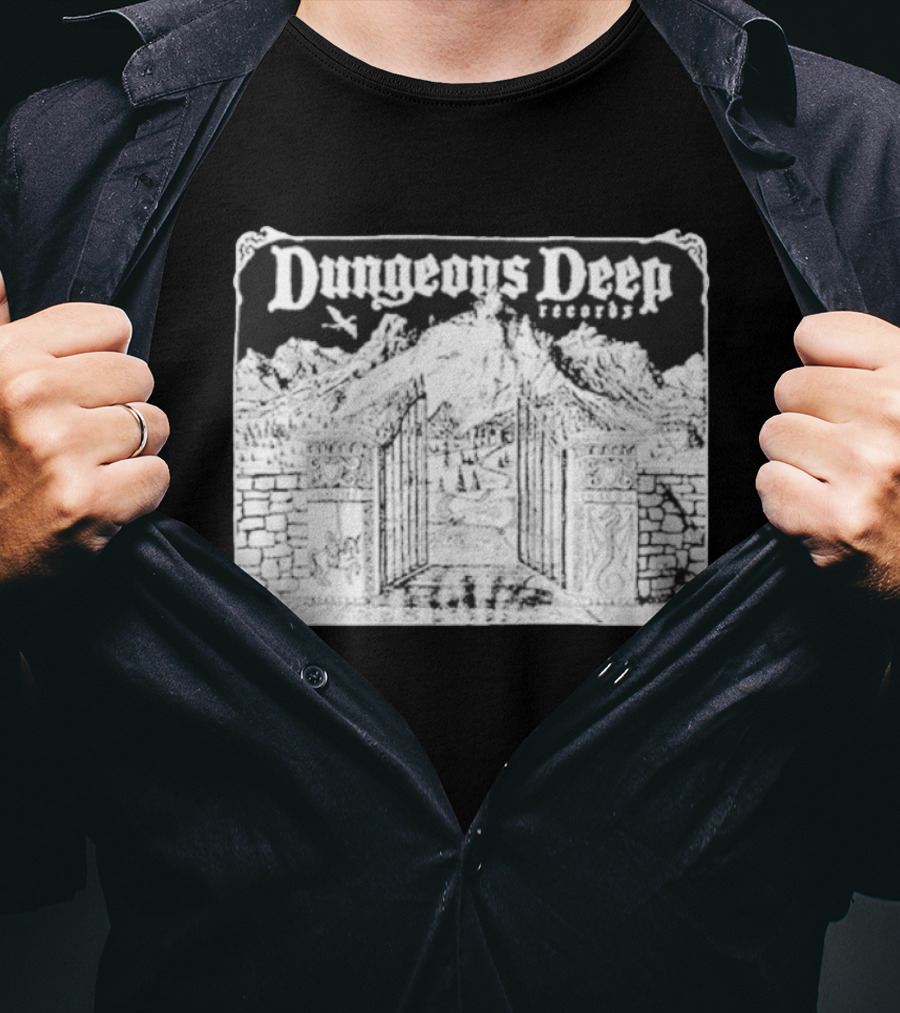 Dungeons Deep Records Fantasy Mountain Gate Adventure Scenic Landscape T-Shirt