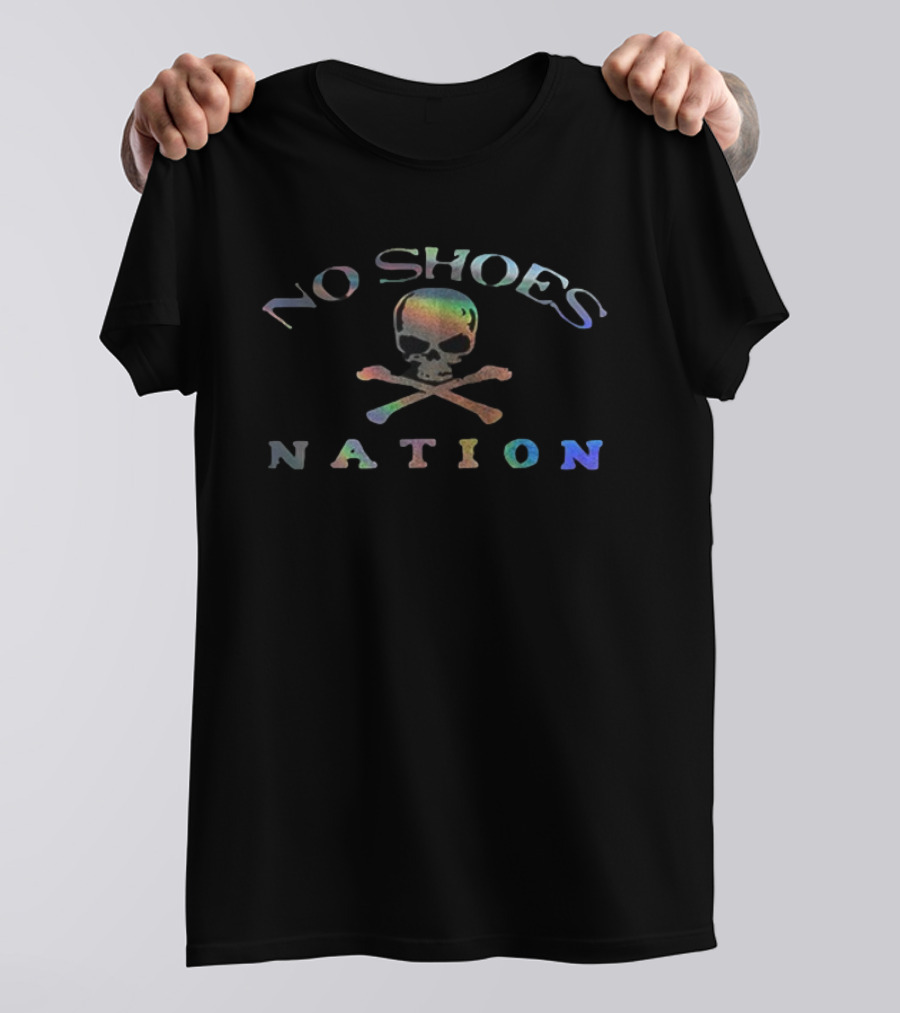 No Shoes Nation Skull Crossbones Hologram T-Shirt