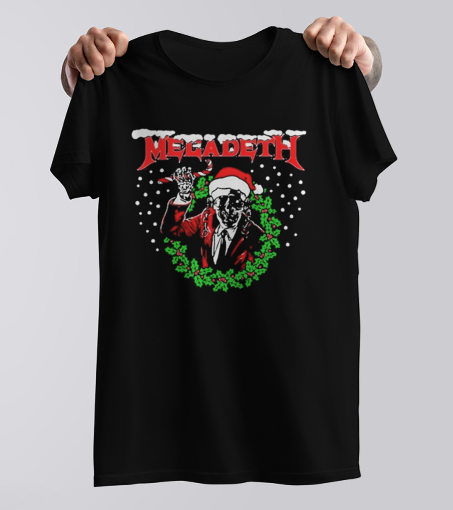 Megadeth Vic Rattlehead Santa Christmas Wreath Holiday T-Shirt