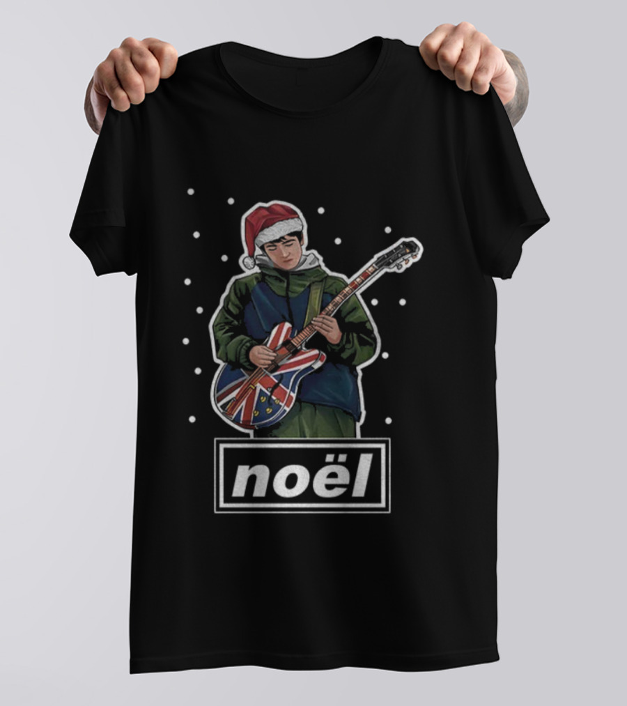 Noel Gallagher Santa Hat Union Jack Guitar Oasis Merry Christmas T-Shirt
