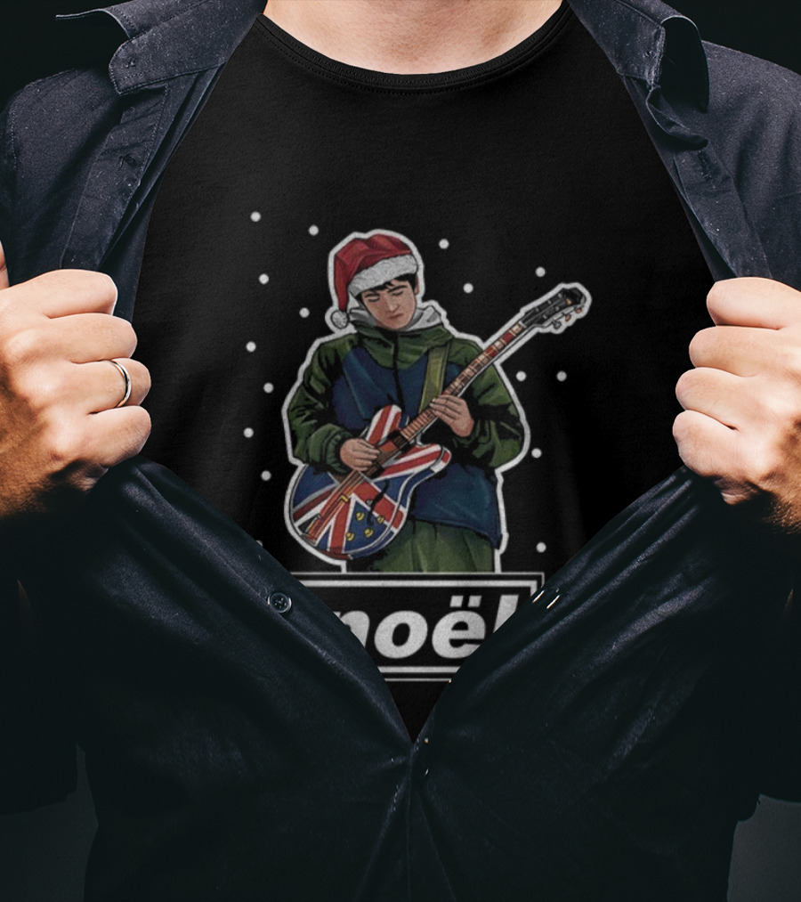 Noel Gallagher Santa Hat Union Jack Guitar Oasis Merry Christmas T-Shirt