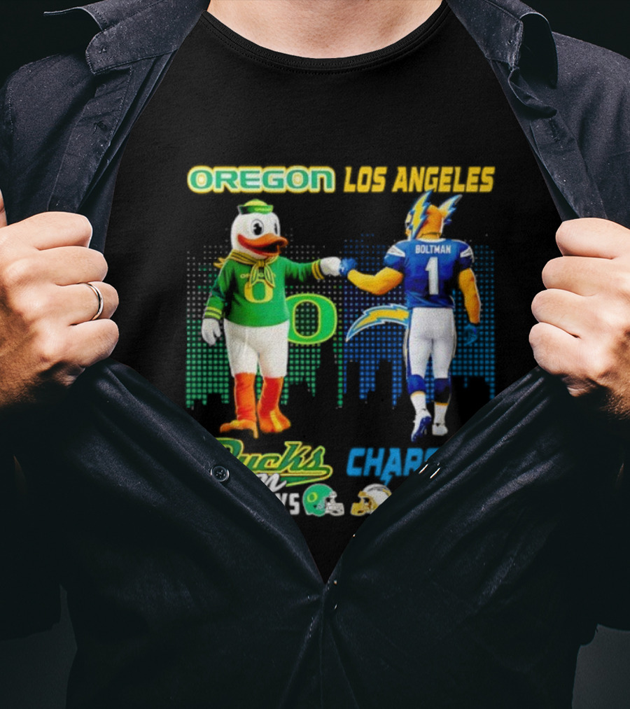Oregon Ducks Saturdays Los Angeles Chargers Sundays Mascot Matchup T-Shirt