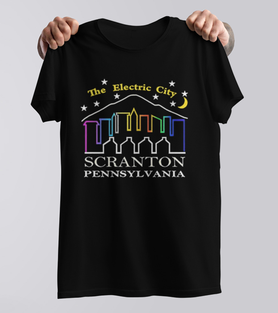 The Electric City Scranton Pennsylvania Skyline Stars Moon Colorful Outlines T-Shirt