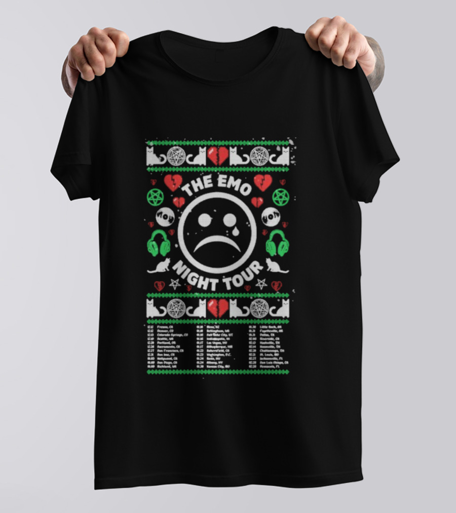 The Emo Night Tour 2026 Sad Ugly Christmas Tour Dates Hearts And Headphones T-Shirt