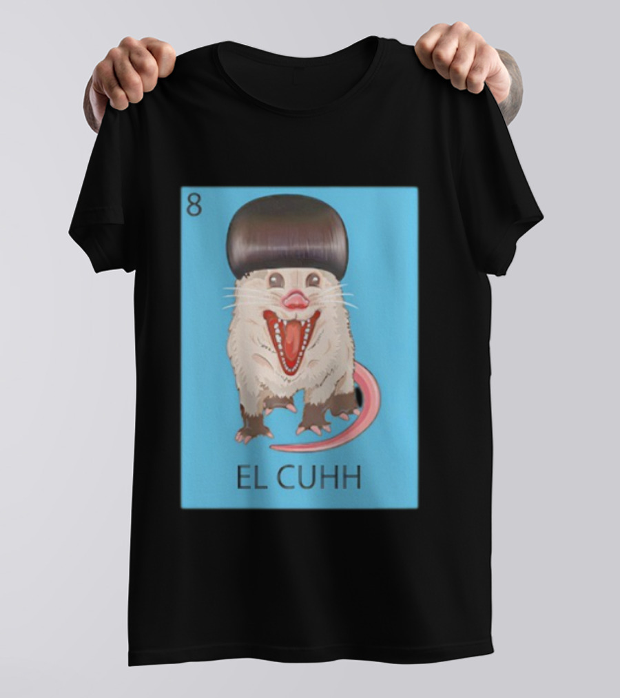 Takuache Loteria El Cuhh Card Number 8 Possum Art Cartoon Style T-Shirt
