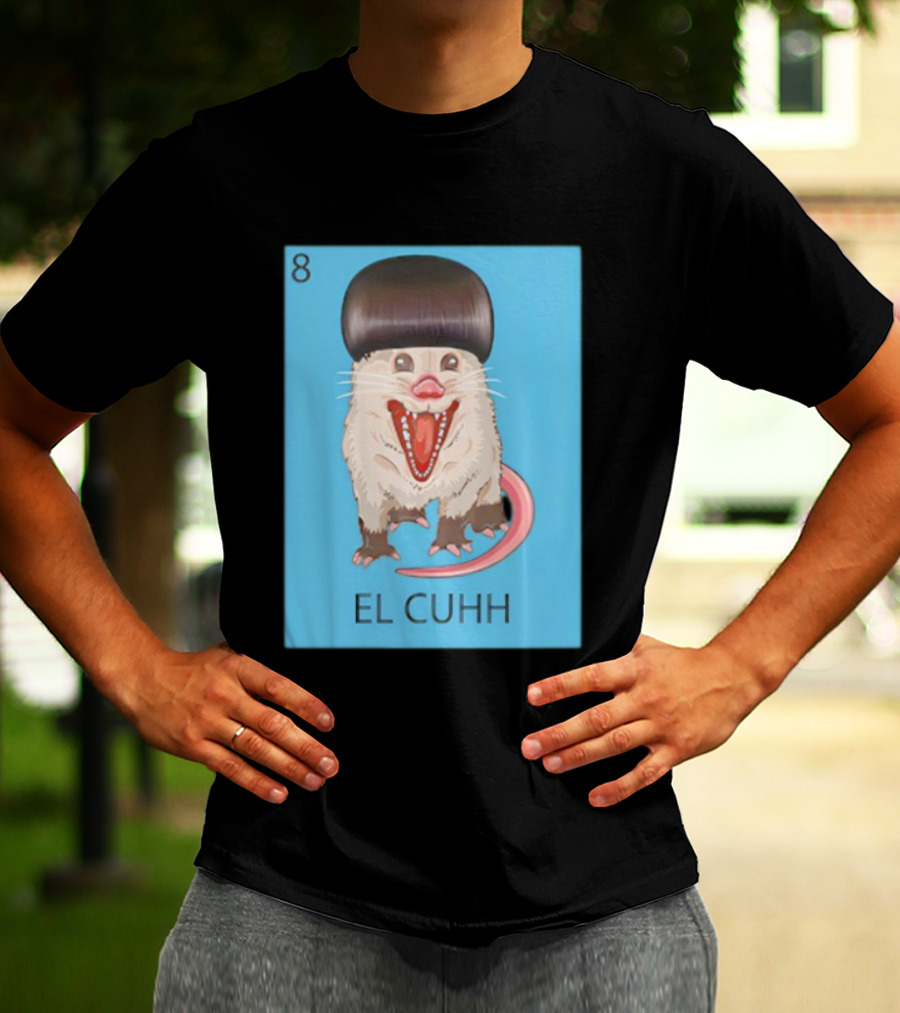 Takuache Loteria El Cuhh Card Number 8 Possum Art Cartoon Style T-Shirt