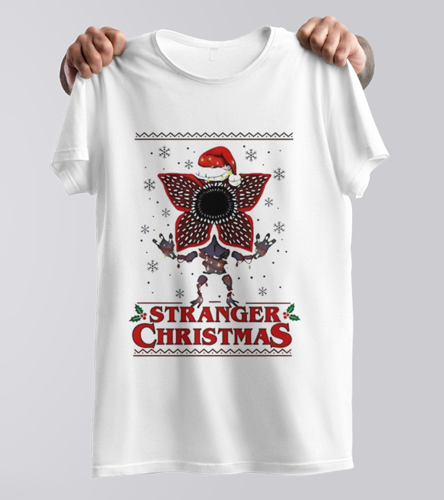 Stranger Things Christmas Demogorgon Santa Hat Merry Upside Down Ugly Sweater T-Shirt