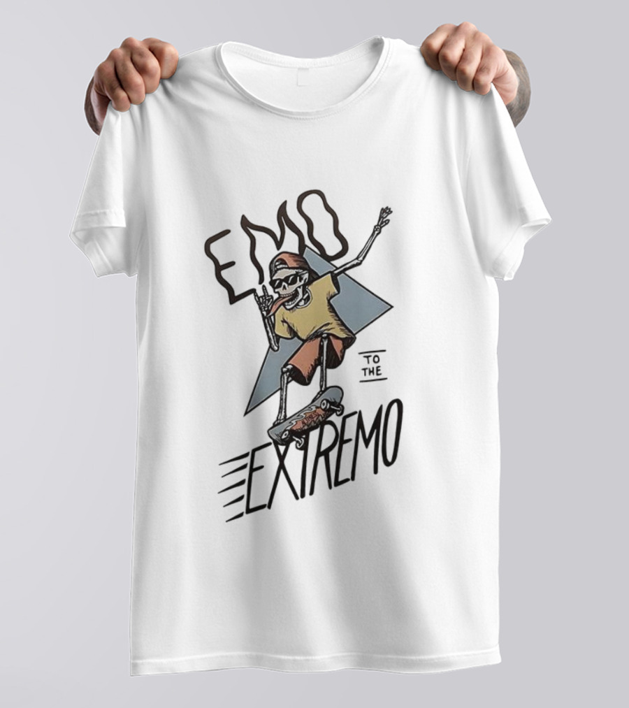 Emo Extremo Skeleton Skateboarder Graphic Tee T-Shirt