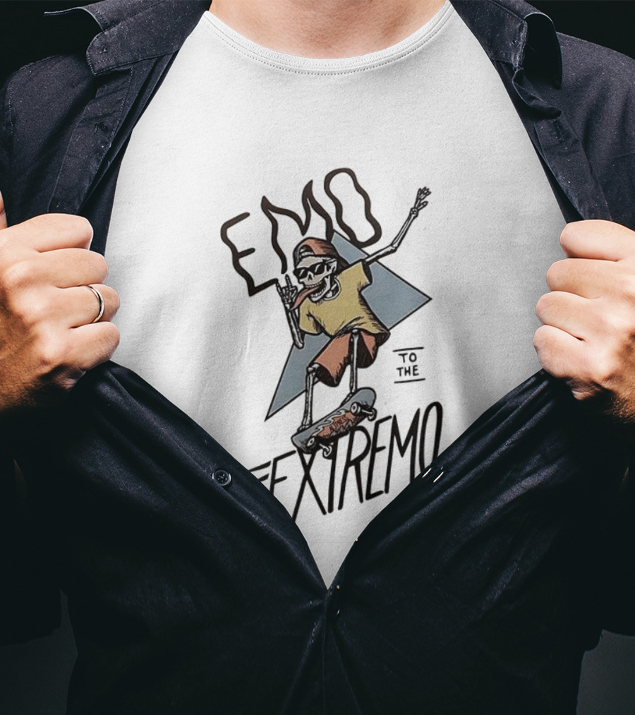 Emo Extremo Skeleton Skateboarder Graphic Tee T-Shirt