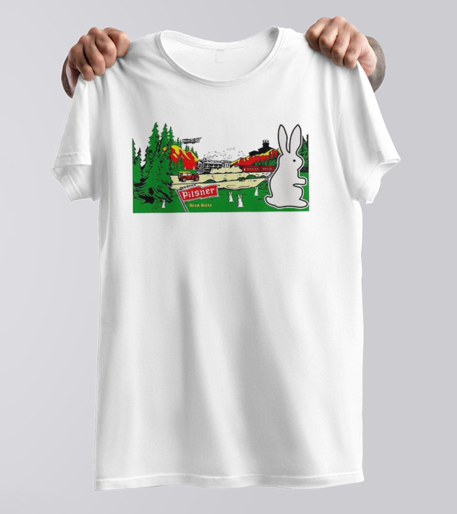 Old Style Pilsner Beer Bière Vintage Cartoon Rabbit Forest Scene T-Shirt