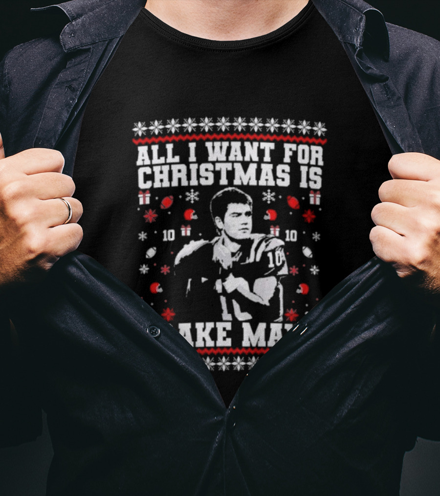 All I Want For Christmas Is Drake Maye Football Festive Holiday Sweater Snowflake Star 10 Football Player T-Shirt