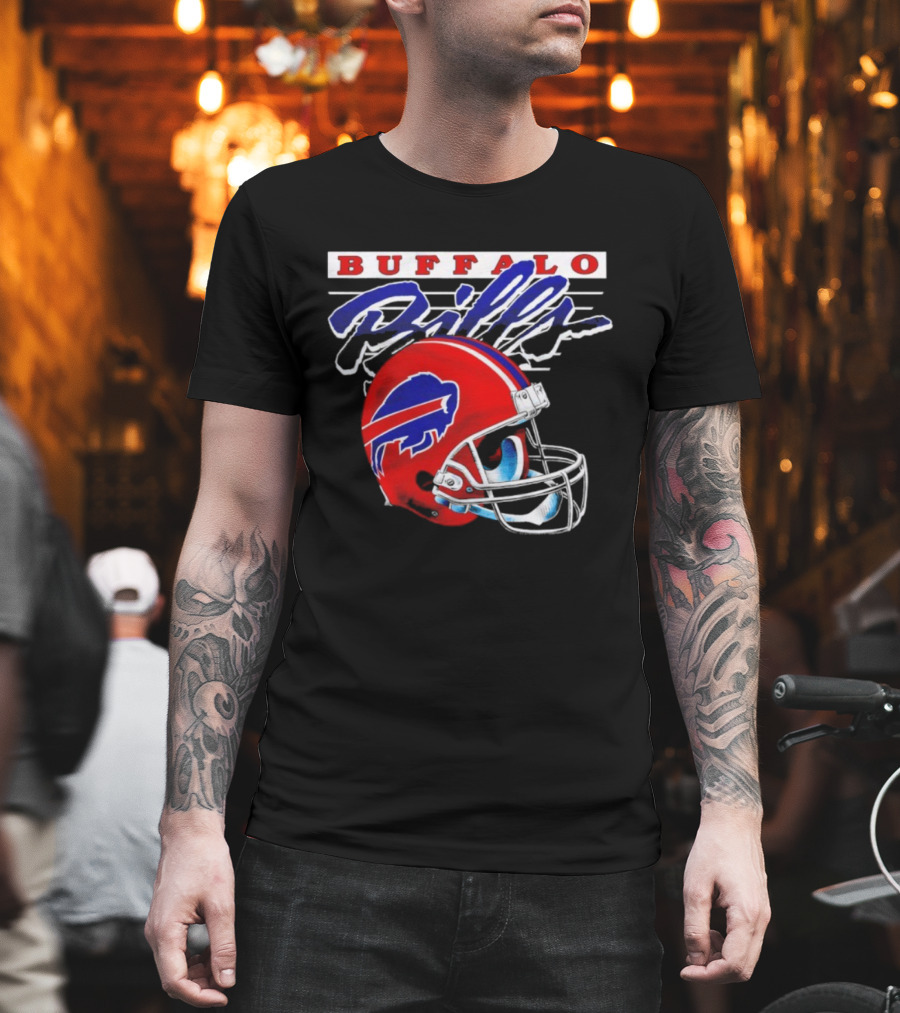 Buffalo Bills Gradient Alternate Helmet Team Title T-Shirt