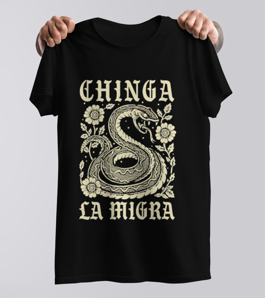 Chinga La Migra Snake Floral Motif T-Shirt