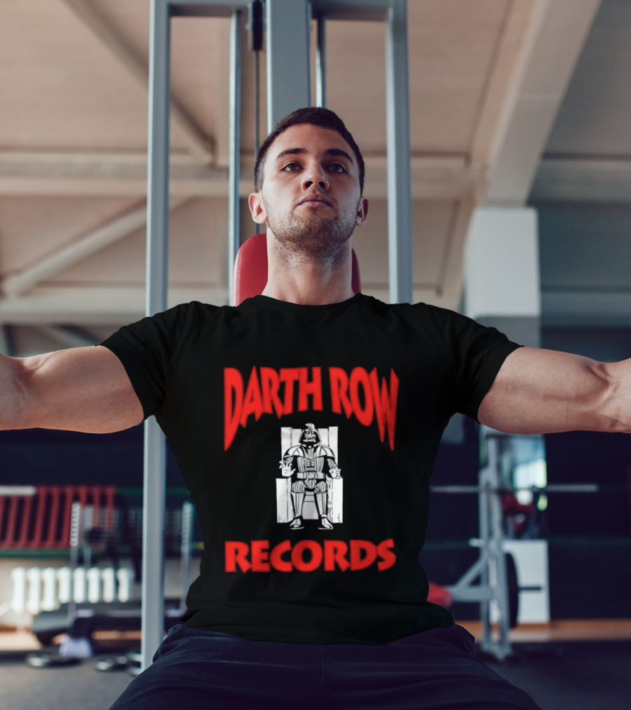 Darth Row Records Sitting Figure Bold Red Text T-Shirt