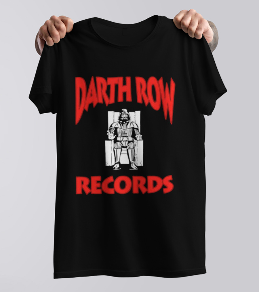Darth Row Records Sitting Figure Bold Red Text T-Shirt