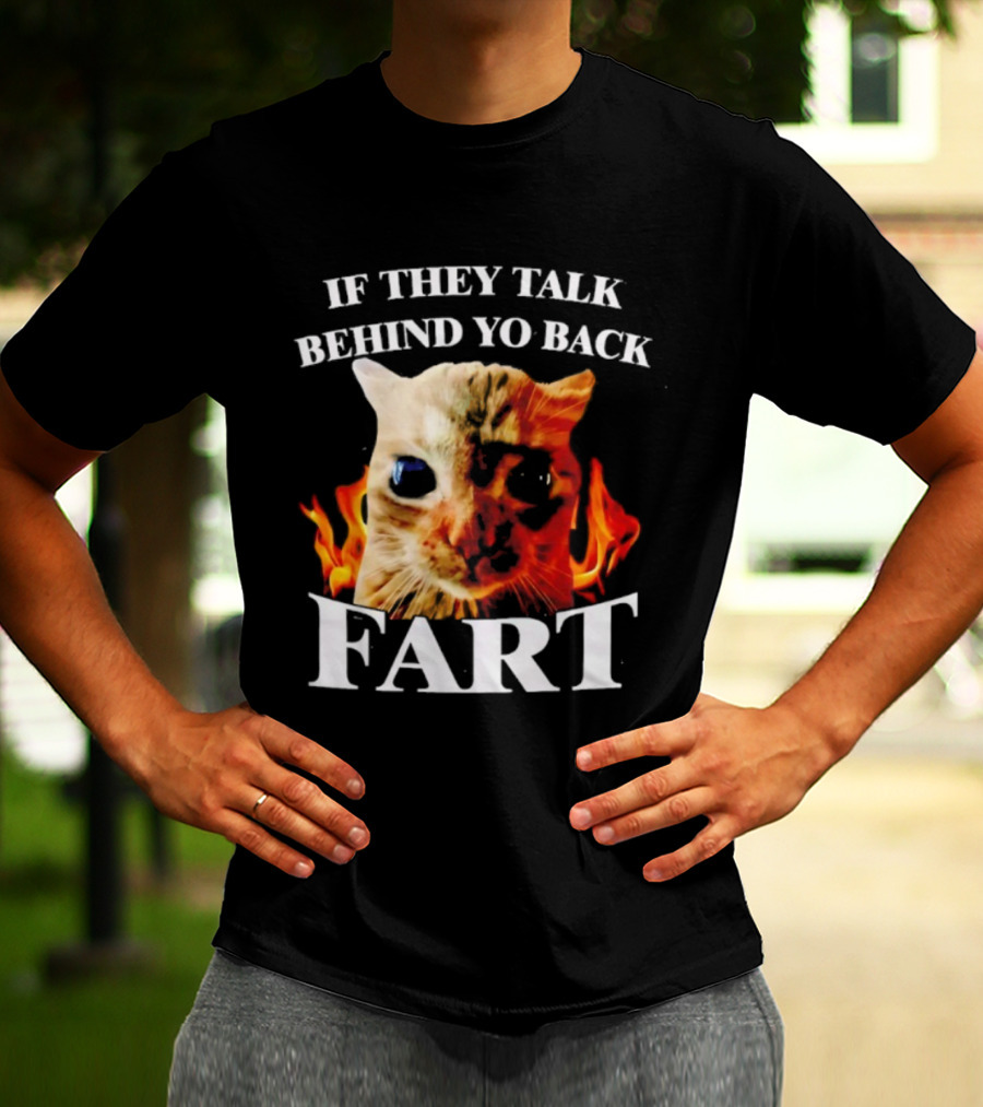 If They Talk Behind Yo Back Fart Cat Meme Fire Background T-Shirt