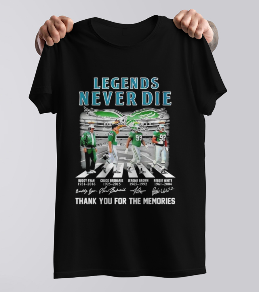 Legends Never Die Philadelphia Eagles Abbey Road Thank You For The Memories Signatures T-Shirt