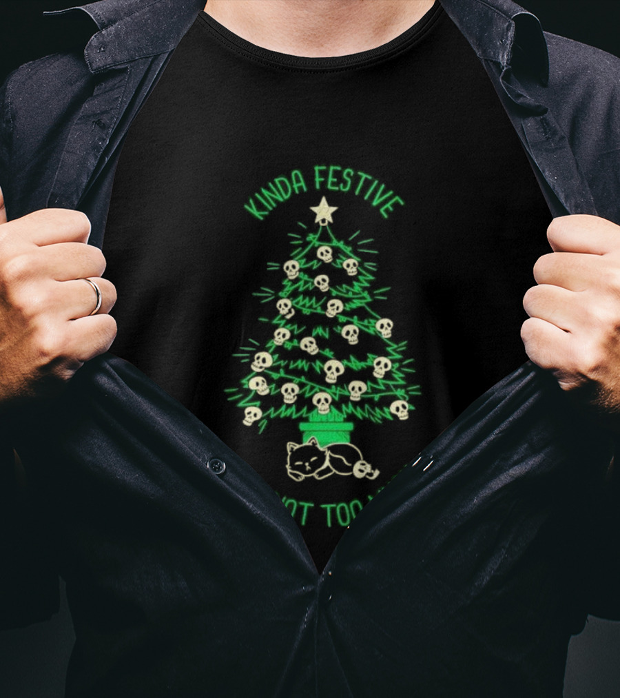 Kinda Festive Skulls Christmas Tree Cat T-Shirt