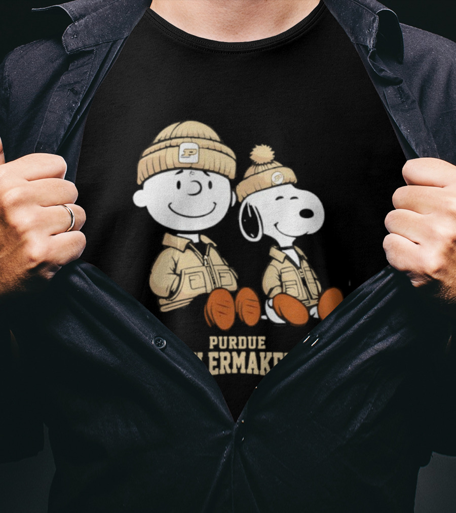 Purdue Boilermakers Snoopy Charlie Brown Peanuts Characters Vintage Style Collaboration T-Shirt
