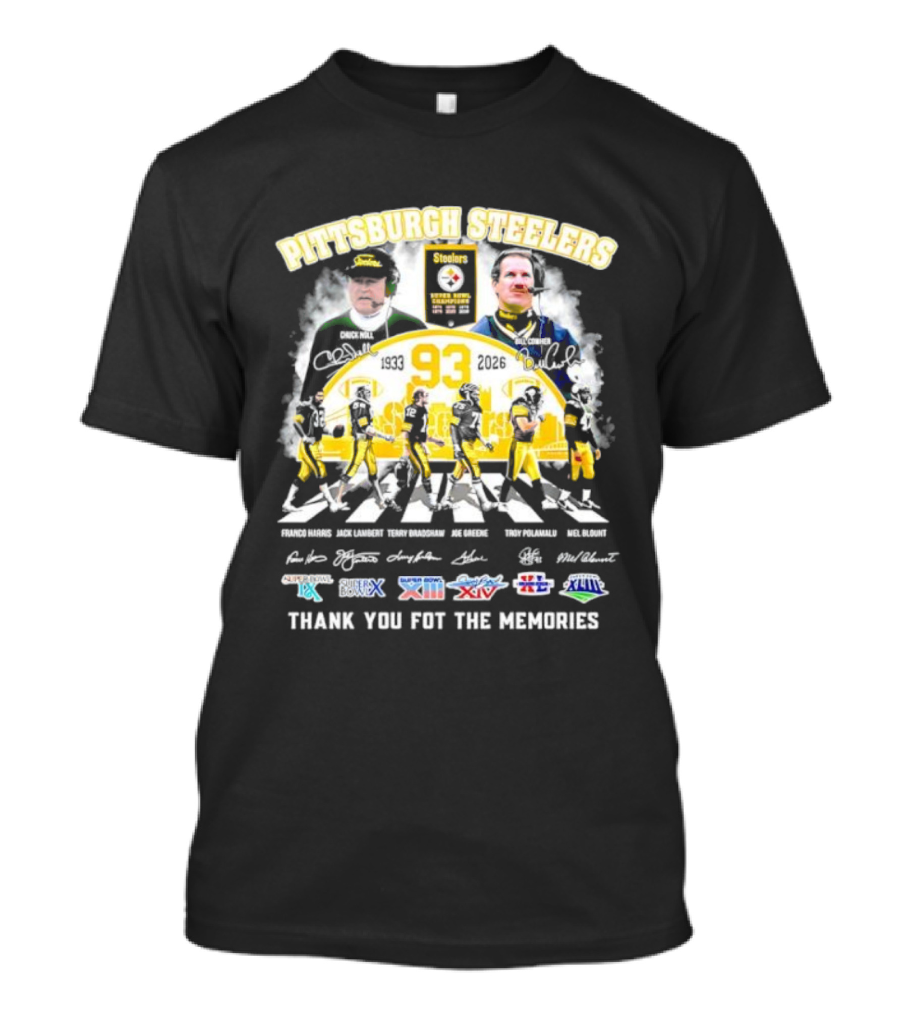 Pittsburgh Steelers Legendary 93 Years Coaches Players Signatures Memories T-Shirt