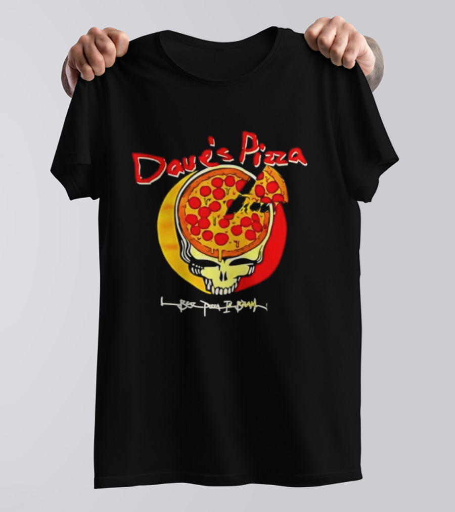 Dave's Pizza Skull Grateful Dead Vs Classic Pizza Logo Mashup T-Shirt