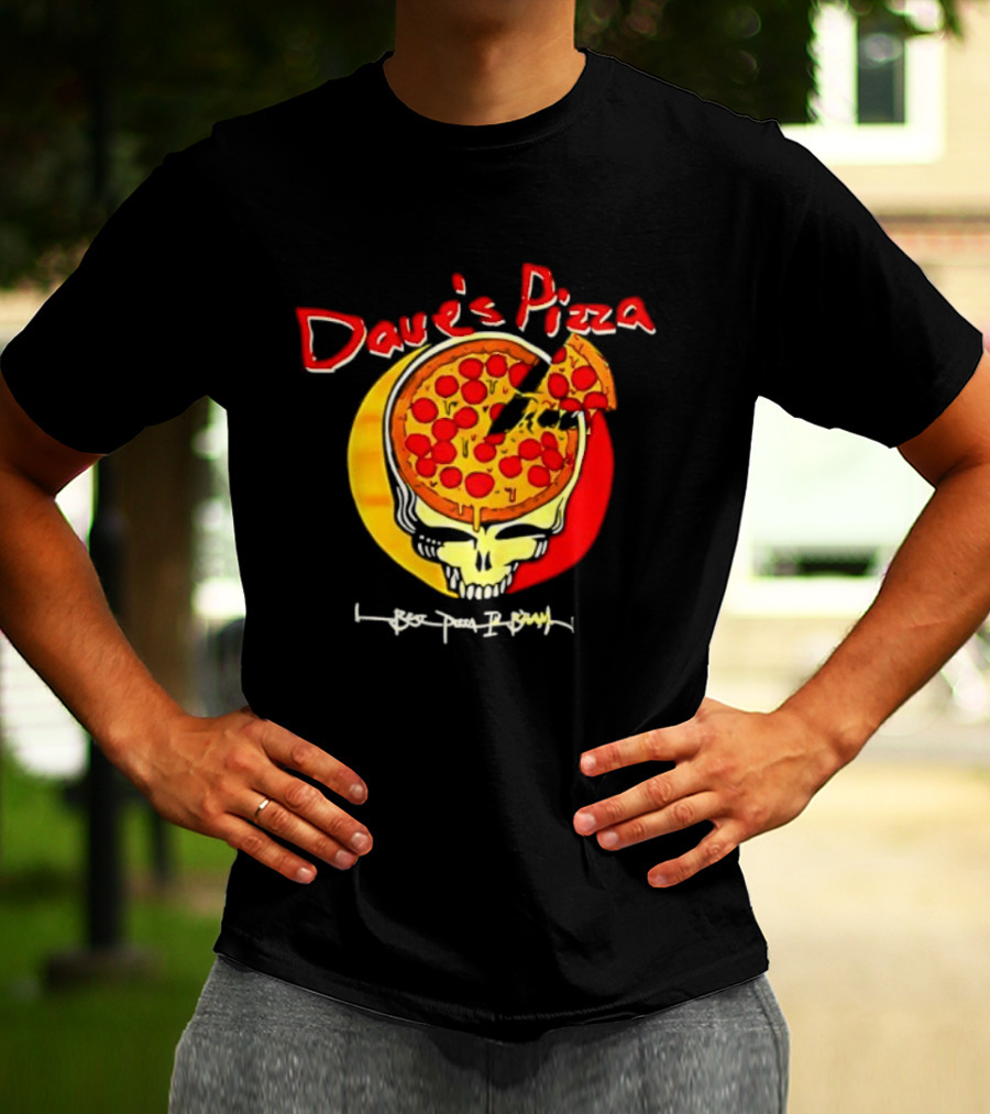 Dave's Pizza Skull Grateful Dead Vs Classic Pizza Logo Mashup T-Shirt