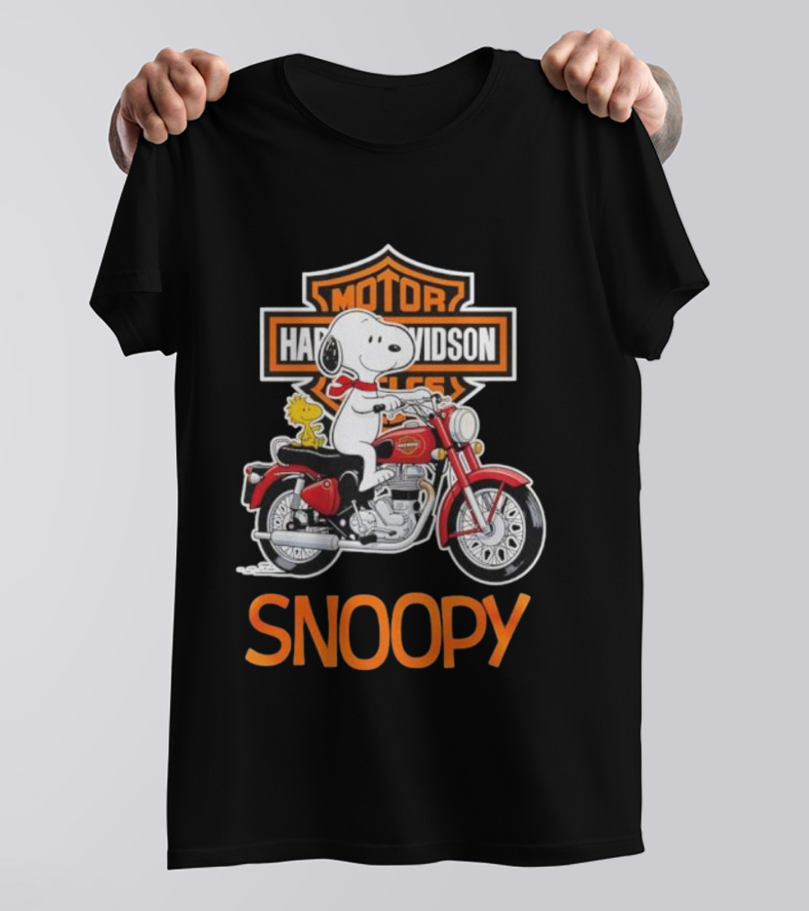Snoopy Woodstock Riding Harley-Davidson Red Motorcycle T-Shirt