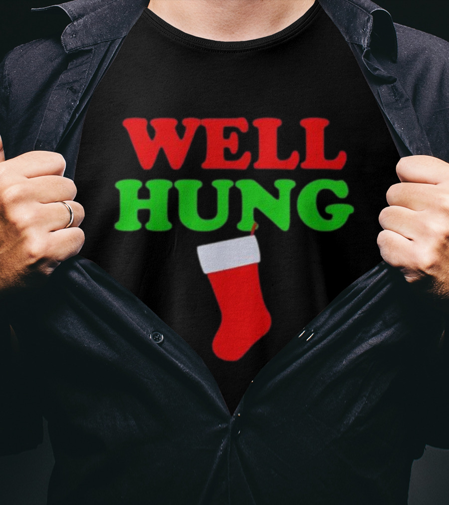 Well Hung Christmas Stocking Humor Holiday T-Shirt
