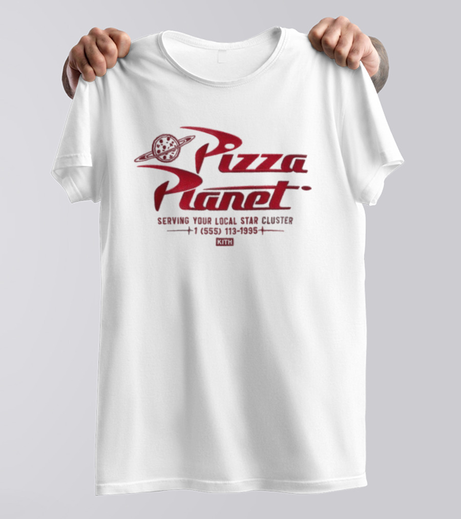 Disney Kith For Pixar Pizza Planet Nelson Leaving Your Local Star Cluster Call 771-8000 T-Shirt