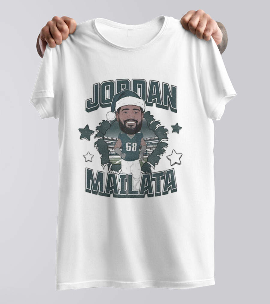 Jordan Mailata Santa Hat Philadelphia Eagles Football NFL Merry Christmas T-Shirt