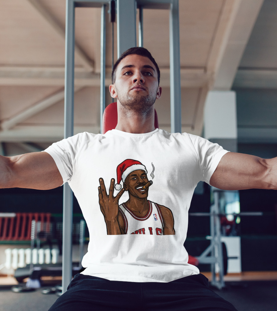 Michael Jordan Chicago Bulls Christmas Smoking Cigar Santa Hat T-Shirt