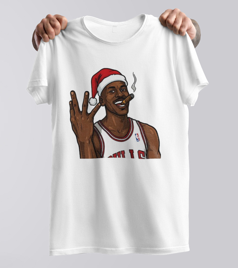 Michael Jordan Chicago Bulls Christmas Smoking Cigar Santa Hat T-Shirt