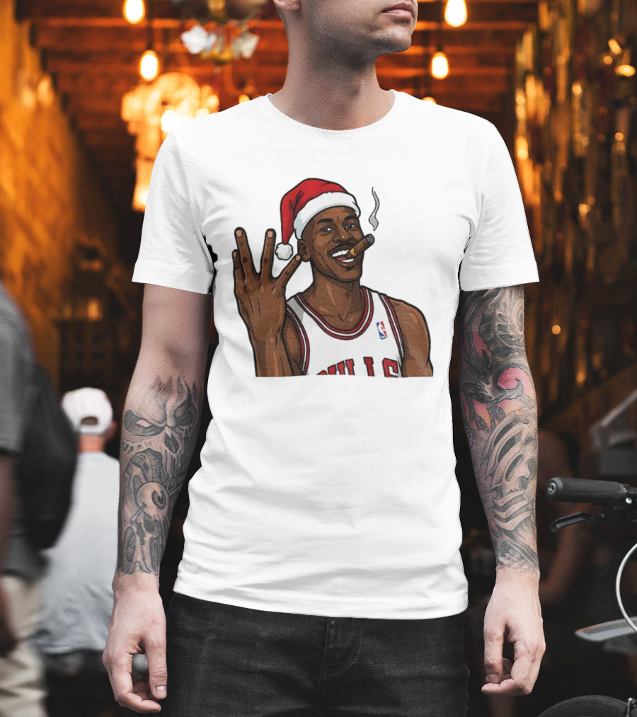 Michael Jordan Chicago Bulls Christmas Smoking Cigar Santa Hat T-Shirt