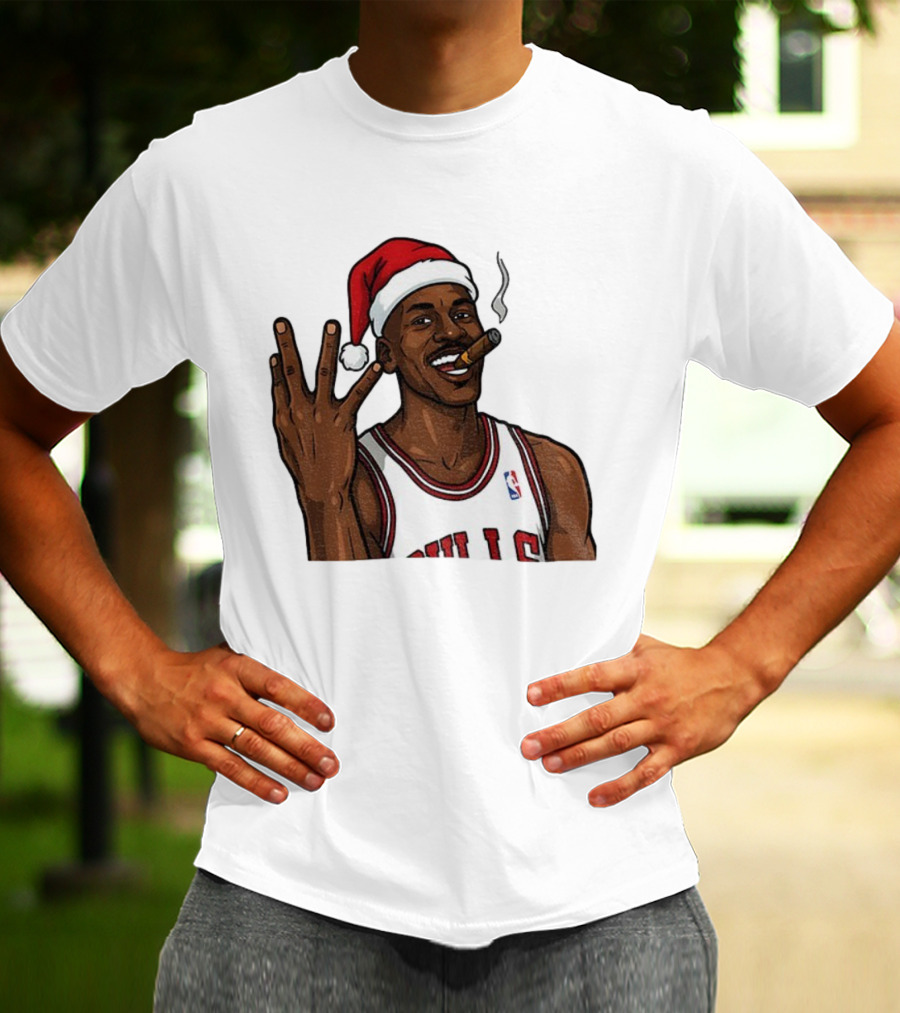 Michael Jordan Chicago Bulls Christmas Smoking Cigar Santa Hat T-Shirt