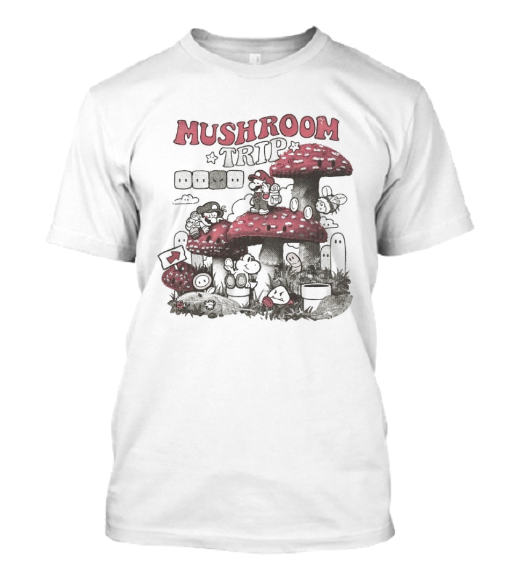 Mushroom Trip Mario Psychedelic Adventure Fantasy World T-Shirt