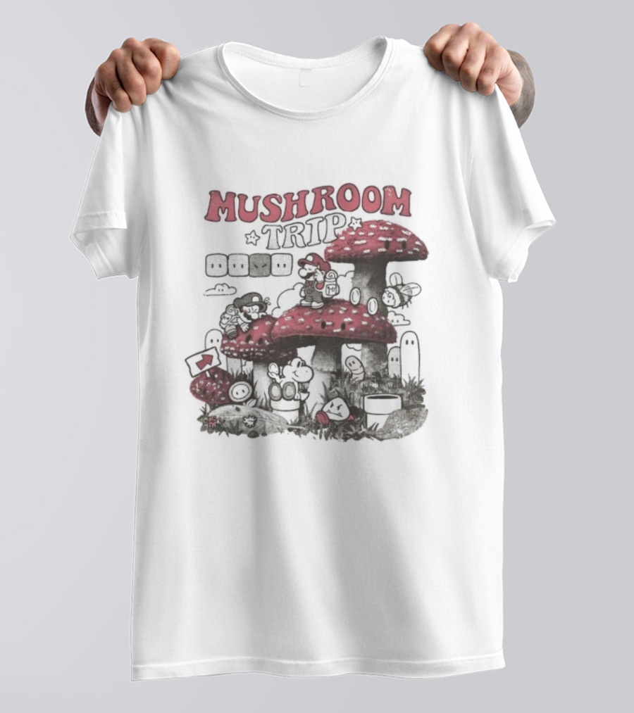 Mushroom Trip Mario Psychedelic Adventure Fantasy World T-Shirt