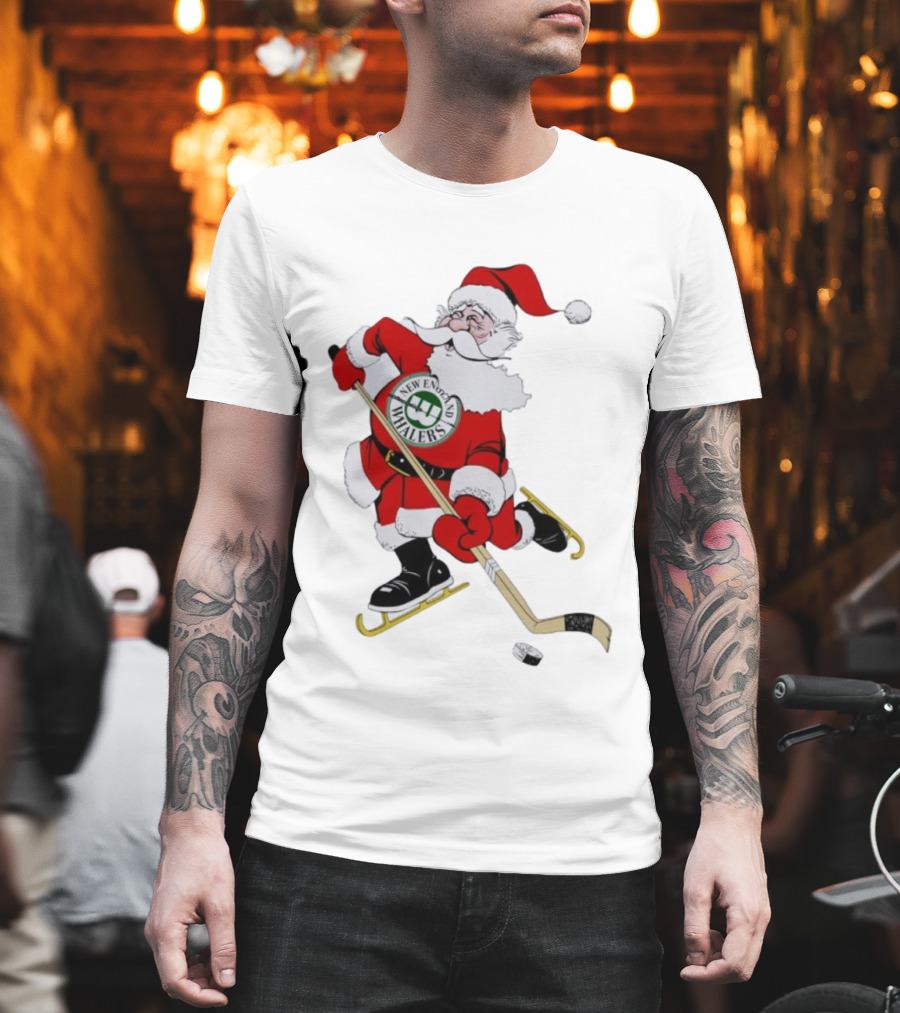 New England Whalers Santa Christmas Hockey Skating Holiday T-Shirt