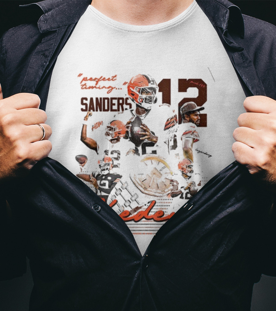 Shedeur Sanders 12 Perfect Timing Cleveland Browns NFL Football 2025 T-Shirt