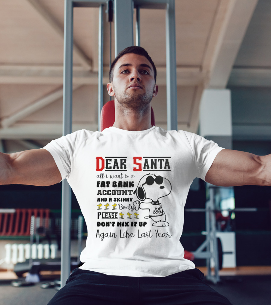 Dear Santa All I Want Is A Fat Bank Account And A Skinny Body Please Don't Mix It Up Again Like Last Year T-Shirt