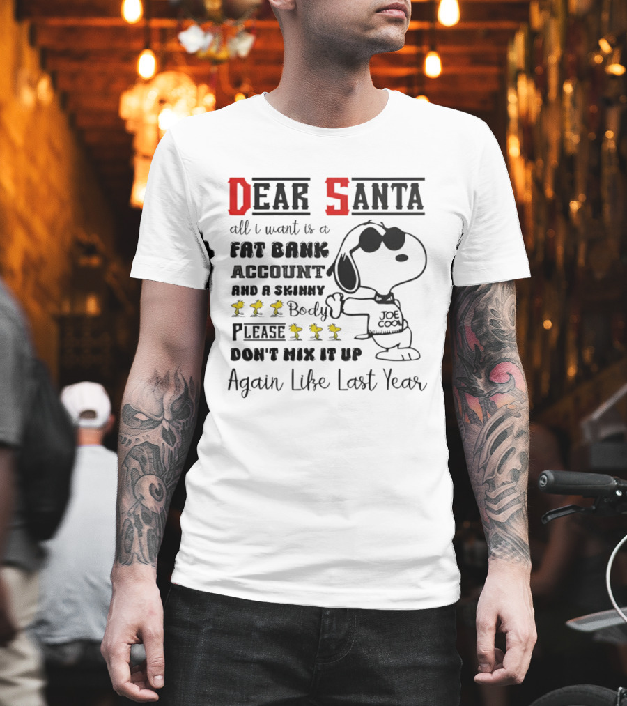 Dear Santa All I Want Is A Fat Bank Account And A Skinny Body Please Don't Mix It Up Again Like Last Year T-Shirt